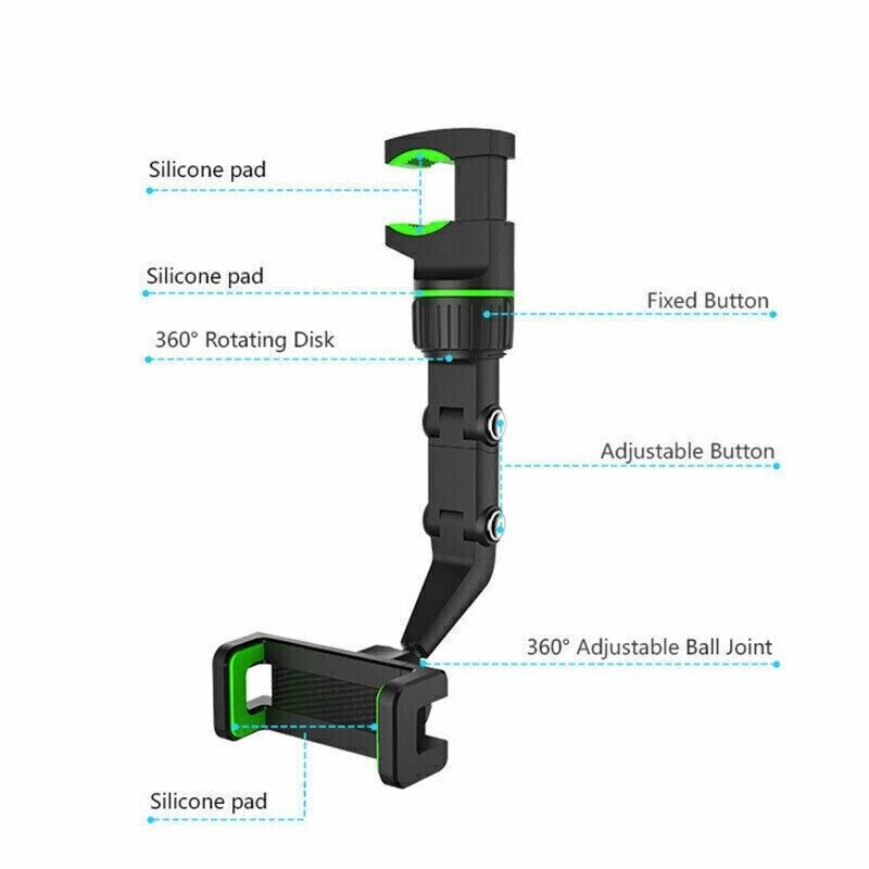 360° Universal Rotation Adjustable Cell Phone Holder Car Rearview Mirror Mount