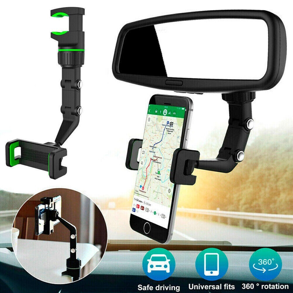 360° Universal Rotation Adjustable Cell Phone Holder Car Rearview Mirror Mount