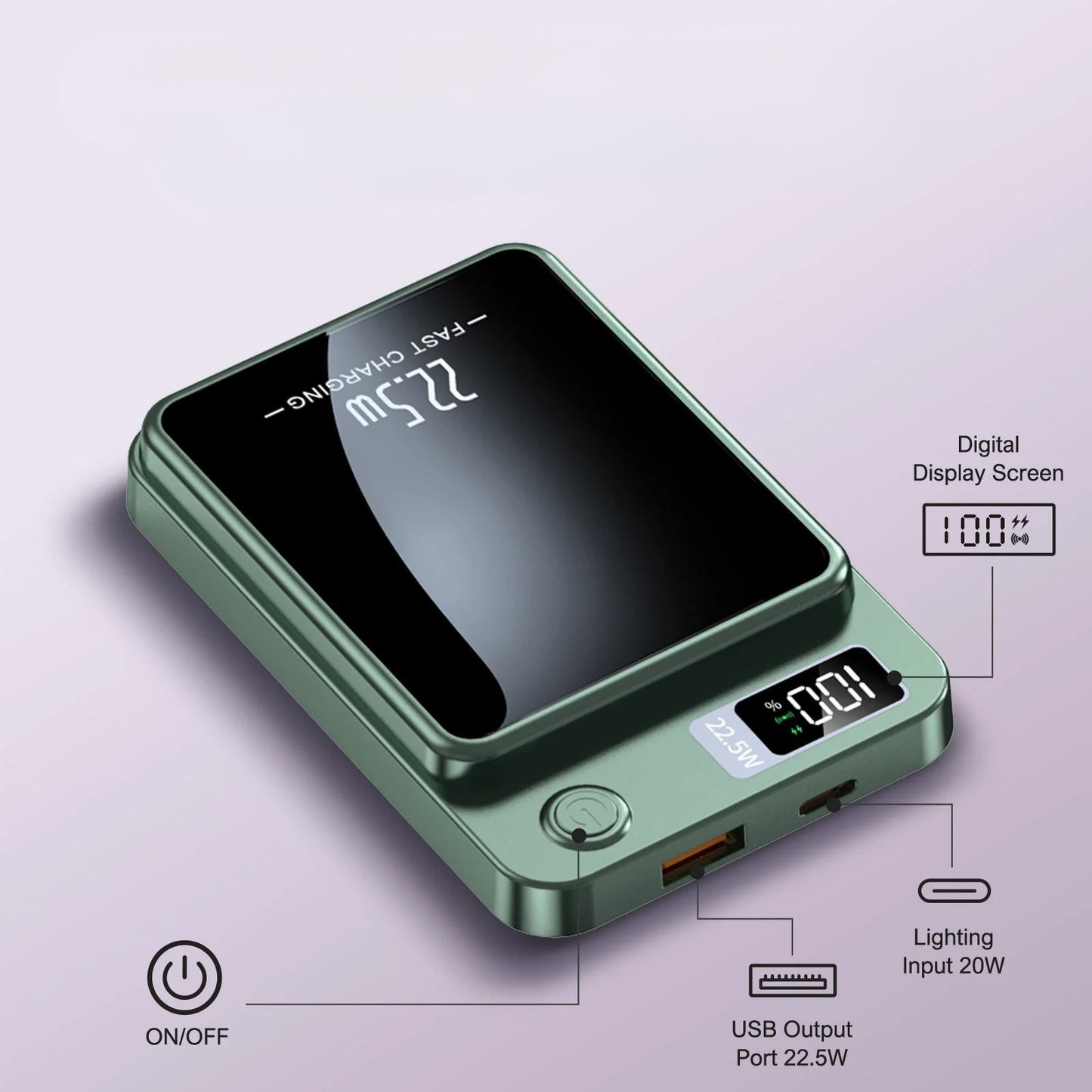 22.5W 10000mAh Portable Power Bank MagSafe Wireless For iPhone 15 14 13 12